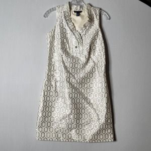 Tommy Hilfiger Cream Metallic Silver Geometric Sheath Dress Size XS Knee Length